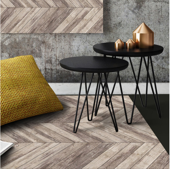 Tapis Vinyle Effet de Matière - Parquet Chevrons Ciment Factory