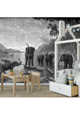 Panoramique Sur Mesure - Gravure - Les Eléphants